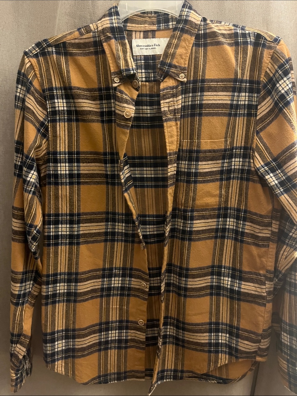 Abercrombie & Fitch Men's Mustard and Navy Plaid Button-Down Shirt